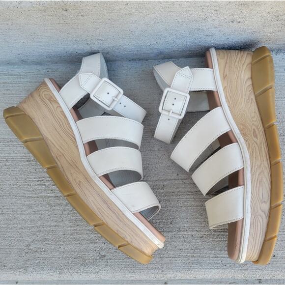 Sorel Joanie III Leather Platform Ankle Strap Wedge Sandals in Chalk Gum 9.5 - Picture 10 of 10